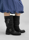 Deogoldi Ribbed Buckle Leather Long Boots