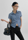 Raksin Sheer Stripe String Short Sleeve Shirt