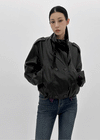 Harken High-neck Double-button Leather Jacket