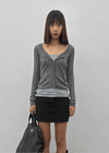Skirt punched wool knit cardigan