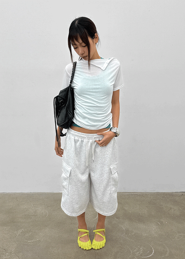 Coated Half-neck Button Short-sleeve Tee