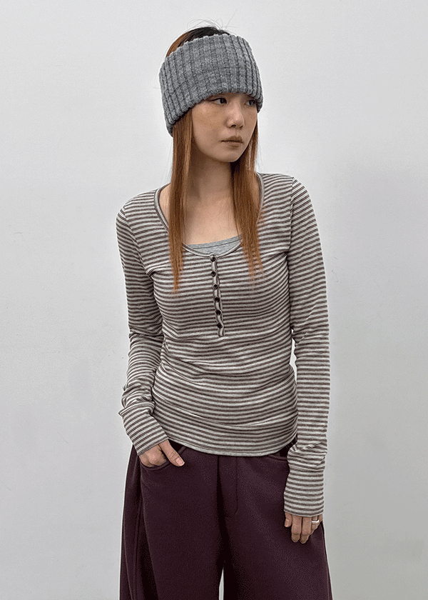 Debt Stripe Henley Long Sleeve T-shirt