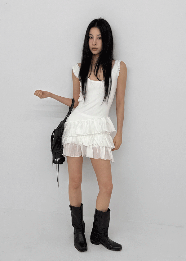 Locoring Deep U-Neck Tiered Mini Dress