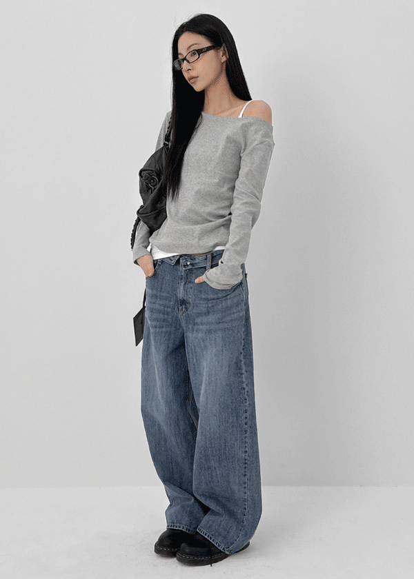 Damong Folding Wide Denim Pants