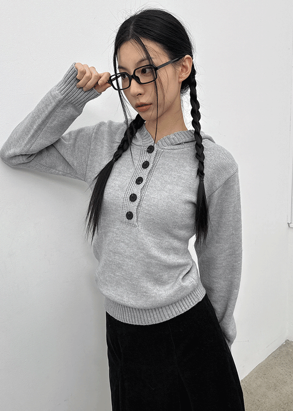 Pursont Button Knit Hoodie