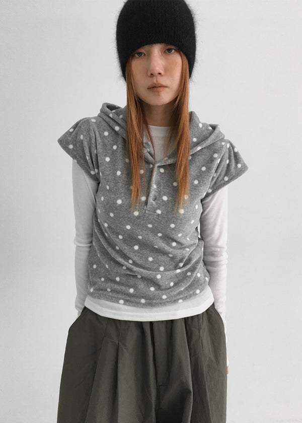 Sendio Dot Veloa Cap Sleeves Short Sleeve Hoodie