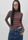 Redon Color Stripe Turtleneck Long Sleeve T-shirt