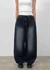 Heyra Washed Fleece Balloon Fit Denim Pants