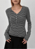 Defro Stripe Button V-Neck Long Sleeve T-Shirt