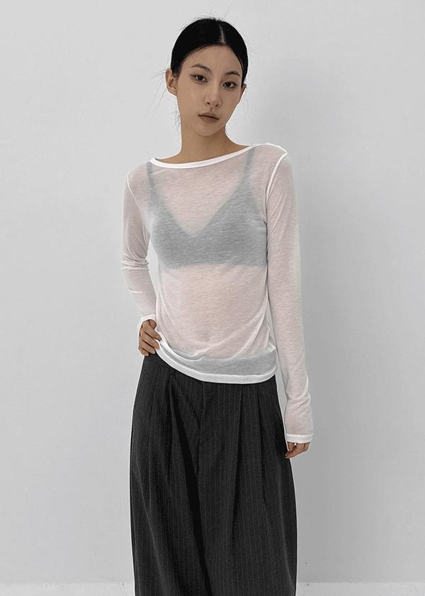 Teroti Boat Neck Shoulder Button Long Sleeve T-shirt