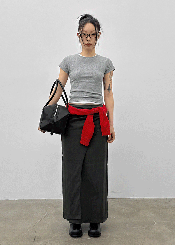 Moshipi Slit Shirring Long Skirt