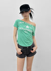 Tikill Lettering Off-shoulder Short Sleeve T-shirt