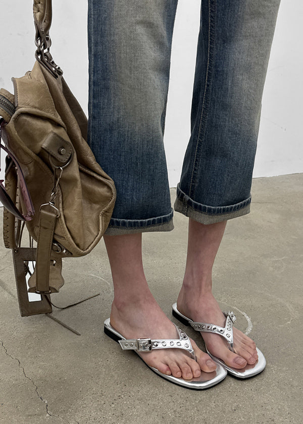 Mikaya Studded Leather Flip-flops