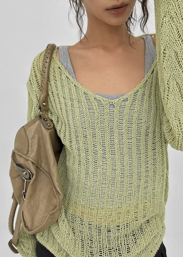 Seifi Punching Deep V-neck Summer Knit
