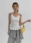 Trokin Dot Frill Halter Sleeveless Top