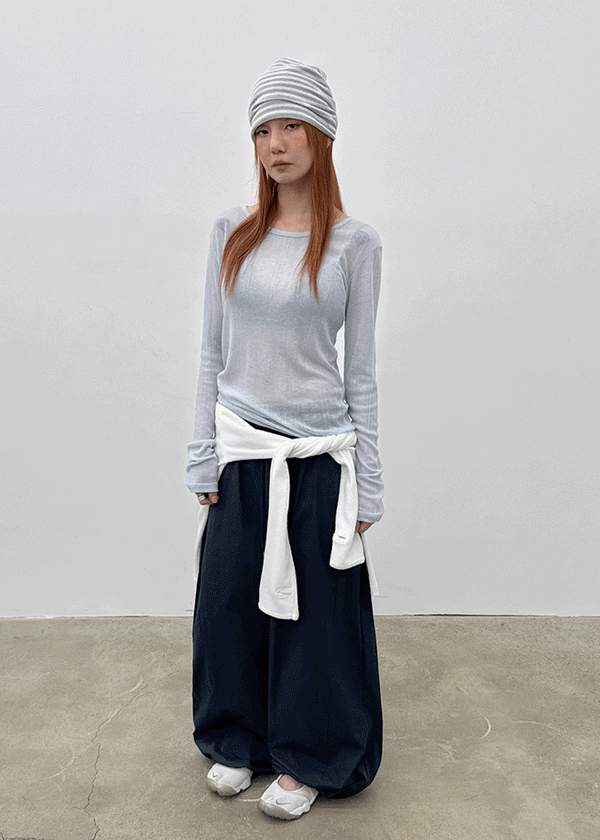 Cheto See-through Ribbed Tencel Long Sleeve Tee