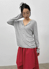 Lambdo Loose Fit Henley Neck Knit Long Sleeve T-shirt