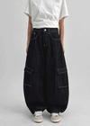 Benyun Non-fade Raw Balloon Cargo Denim Pants